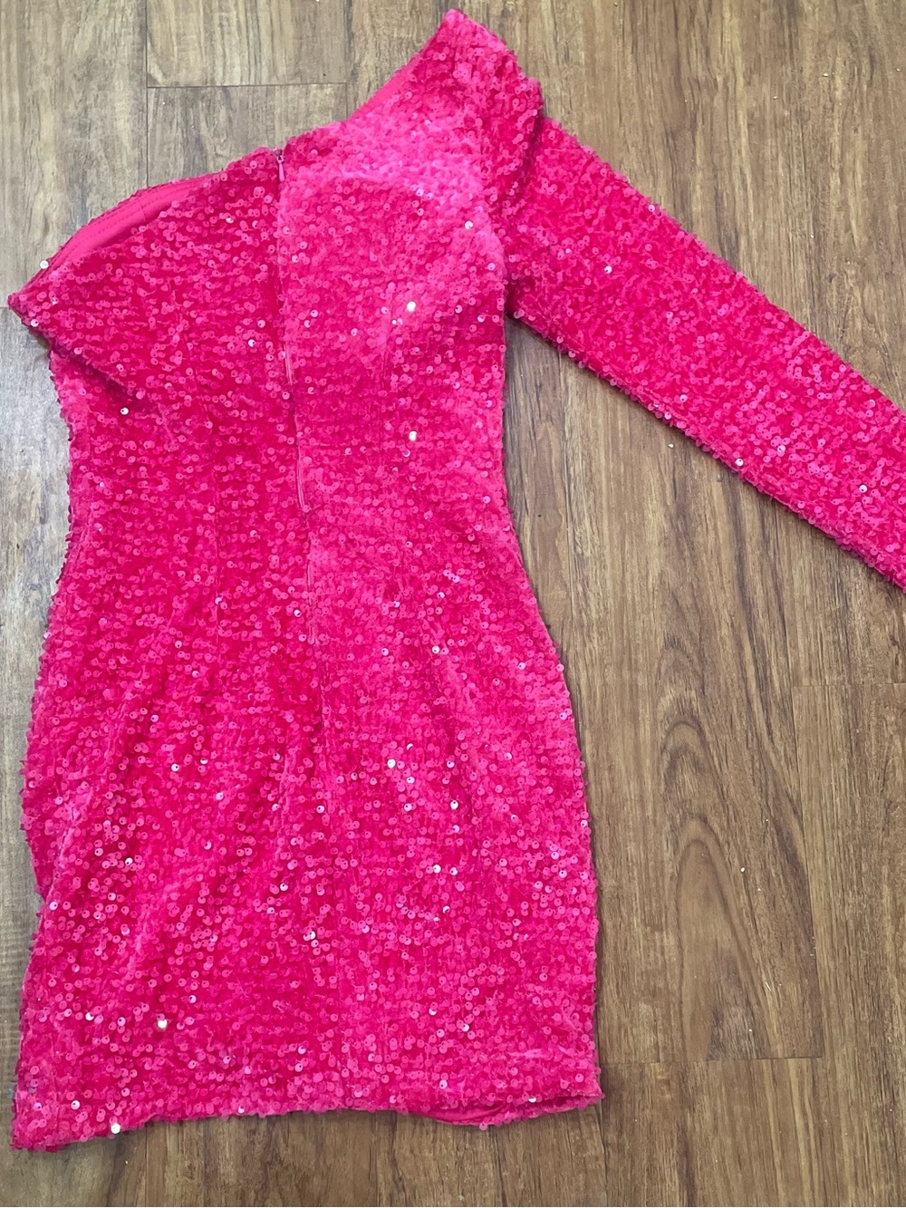 One-Shoulder Hot Pink Sequin Mini Dress